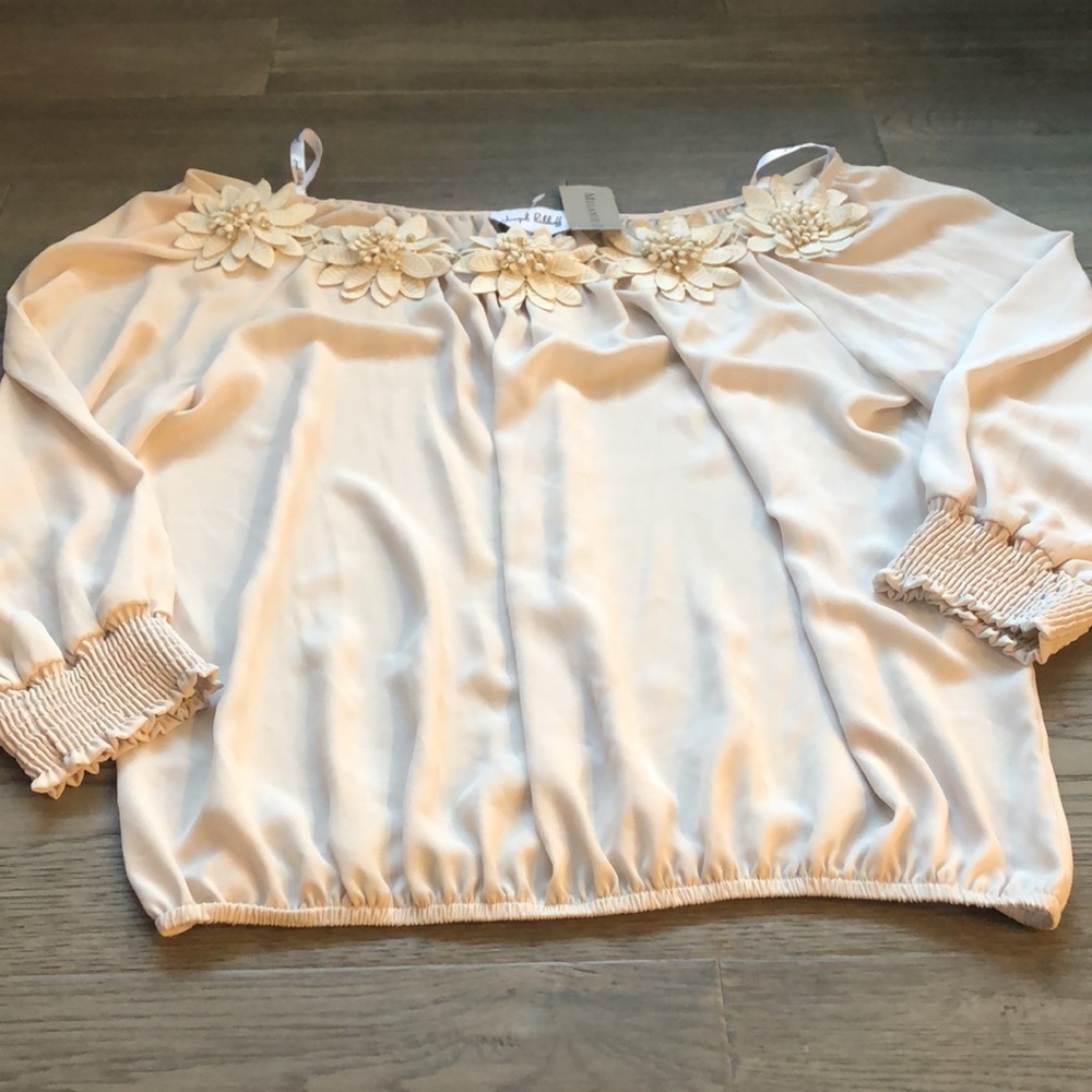 Joseph Ribkoff Champagne off the shoulder blouse - Picture 4 of 11